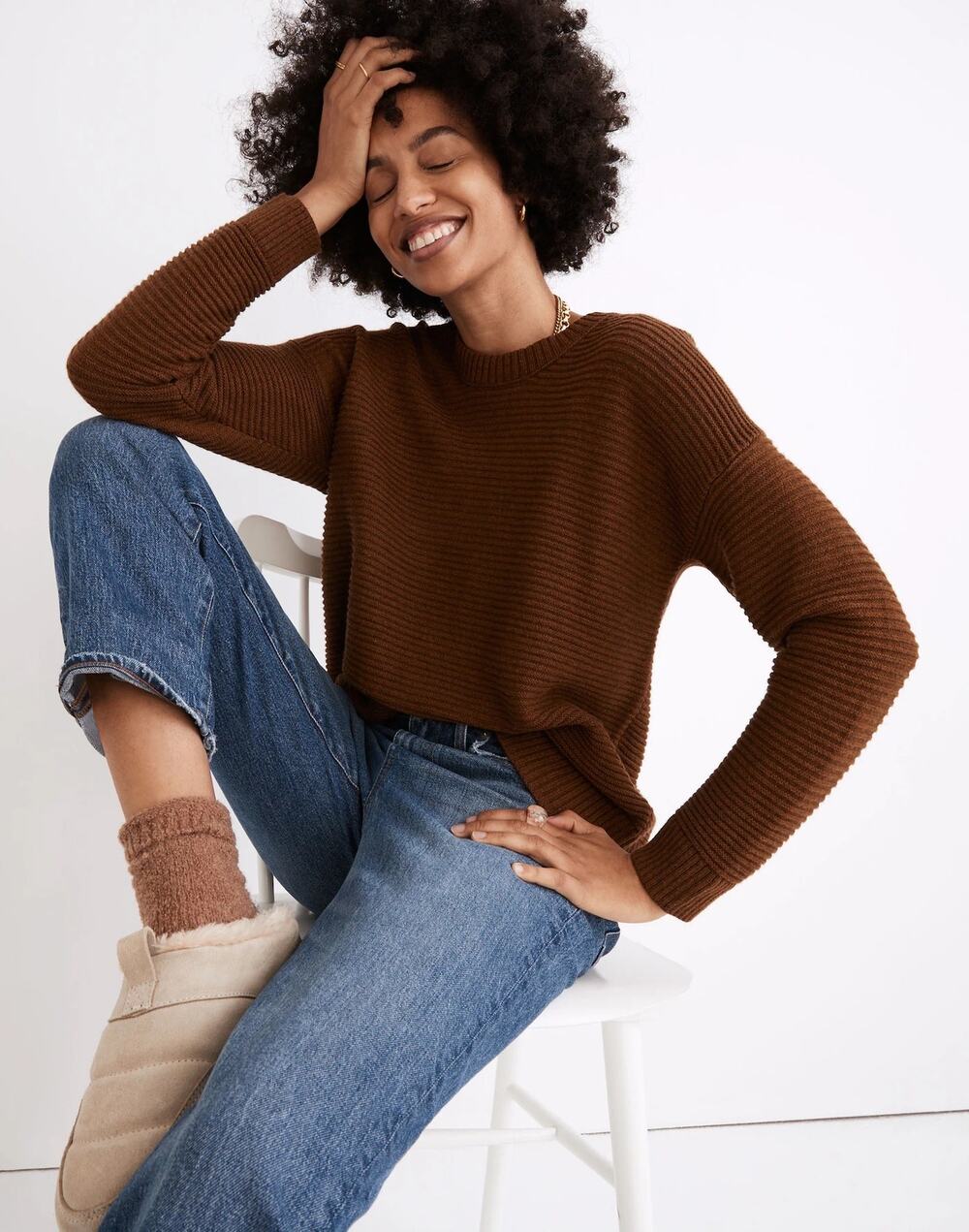 Madewell Brown Greensboro Button Back Sweater Size Medium